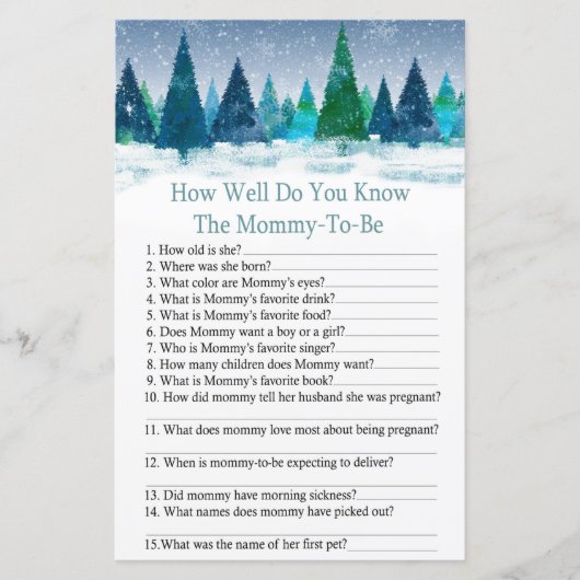 Papier forêt d'hiver comment bien connaissez-vous baby sh (Devant)