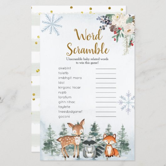 Papier Forêt forestière d'hiver Forêt animale Mot (Devant / Derrière)