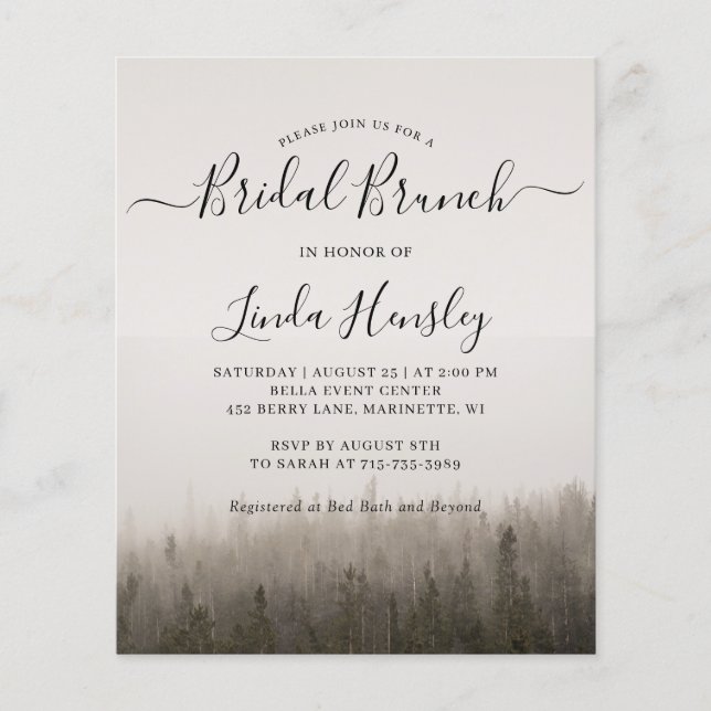 Papier Forêt Misty Paysage Bridal Brunch Invitation (Devant)