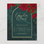 Papier Forêt Vert Or ROUGE Roses Mariage d'hiver (Devant)