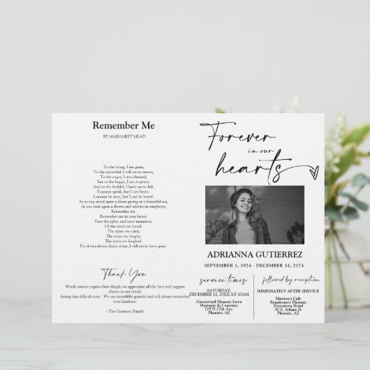 Papier Forever in our Hearts Memorial Photo Program (Debout devant)