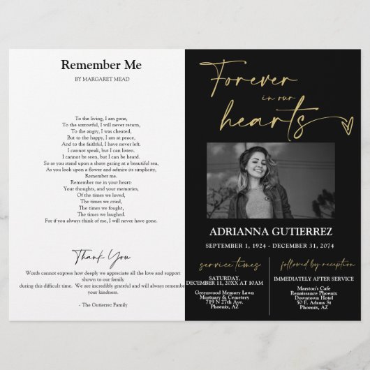 Papier Forever in Our Hearts Memorial Photo Program (Devant)