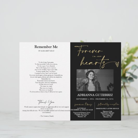 Papier Forever in Our Hearts Memorial Photo Program (Debout devant)