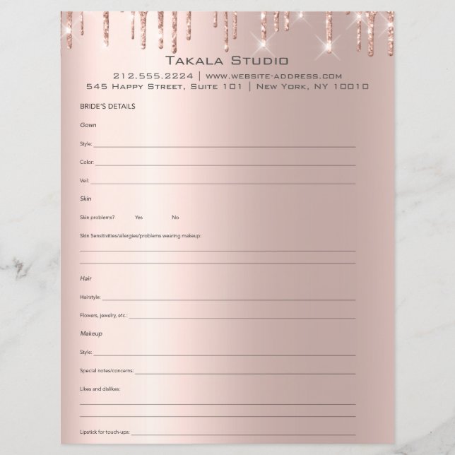 Papier Formulaire de consultation de mariage maquillage R (Devant)