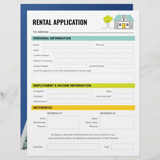 Papier Formulaire de demande de location Locataires locat (Devant / Derrière)