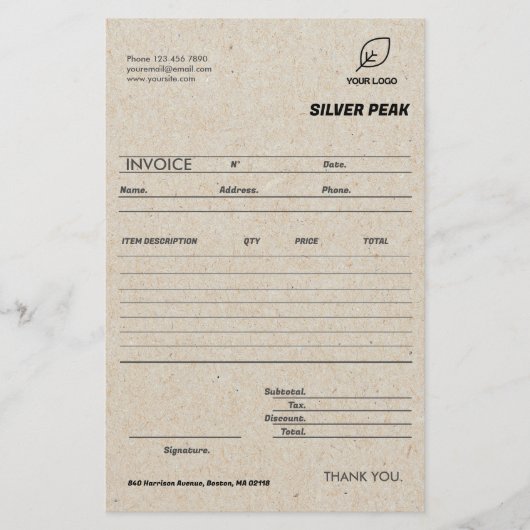 Papier Formulaire de facture d'entreprise Grey Kraft (Devant)