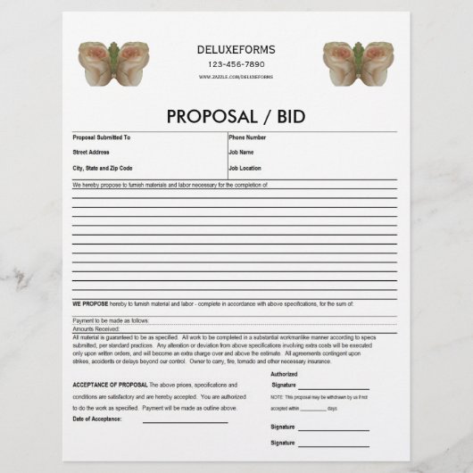 Papier Formulaire de proposition de papillon d'eau Blanc (Devant)