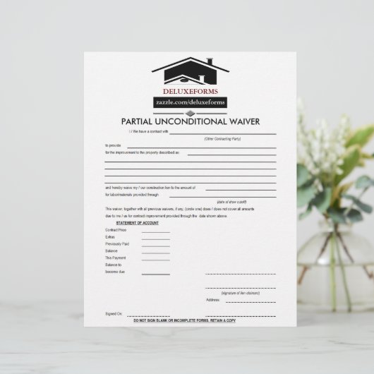 Papier Formulaire de renonciation partielle inconditionne (Debout devant)