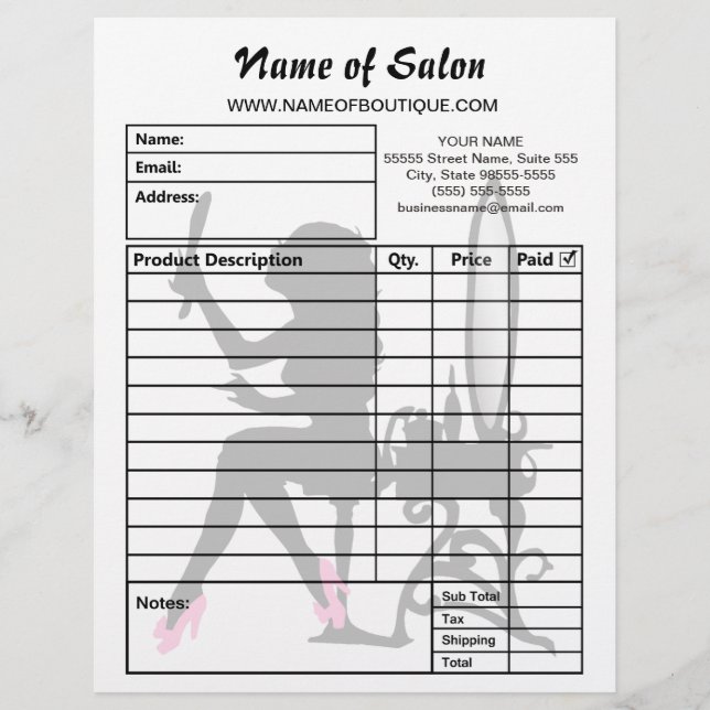 Papier Formulaires de commande de salon de beauté rose et (Devant)