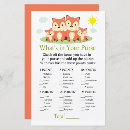 Papier Fox Ce qui est dans votre jeu de bourse (Devant / Derrière)