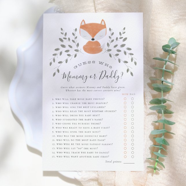 Papier Fox Cub Rustic Woodland Devinez Qui Baby shower Je (Créateur téléchargé)