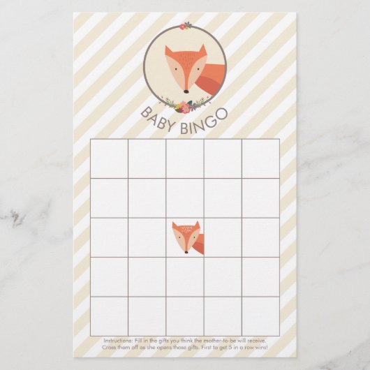 Papier Fox Neutral Baby shower Games Bingo (Devant)