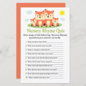 Papier Fox Nursery Rhyme Quiz jeu de baby shower (Devant / Derrière)