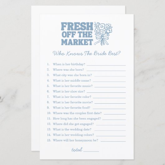 Papier Fraîchement Hors Jeux De Fête des mariées Bleu Du  (Devant / Derrière)