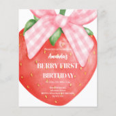 Papier fraise 1er anniversaire première invitation (Devant)