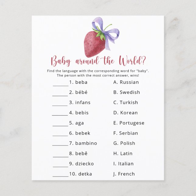 Papier Fraise - Bébé autour du monde jeu (Devant)