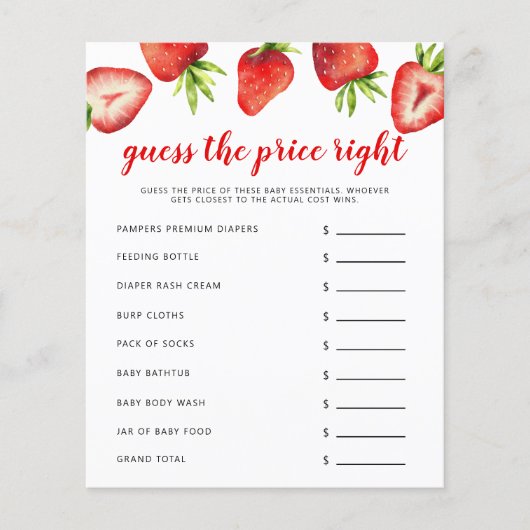 Papier Fraise Le Prix Bon Baby shower Jeu (Devant)