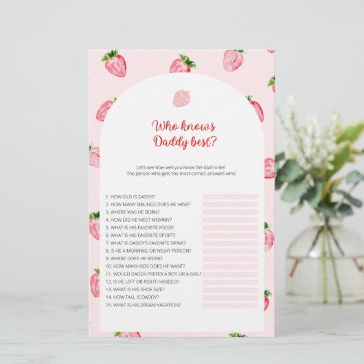 Papier Fraise Qui Connaît Daddy Meilleur Baby shower Jeu (Debout devant)