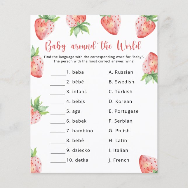 Papier Fraises - Bébé autour du monde jeu (Devant)