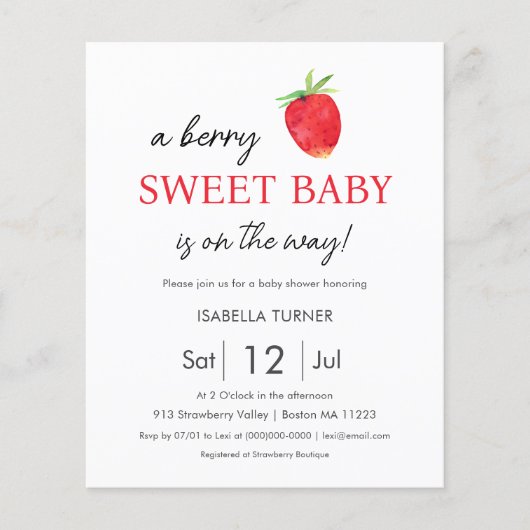Papier Framboise | Berry Sweet Baby shower Invitation (Devant)