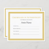 Papier frontière or Certificat d'authenticité Art (Devant / Derrière)