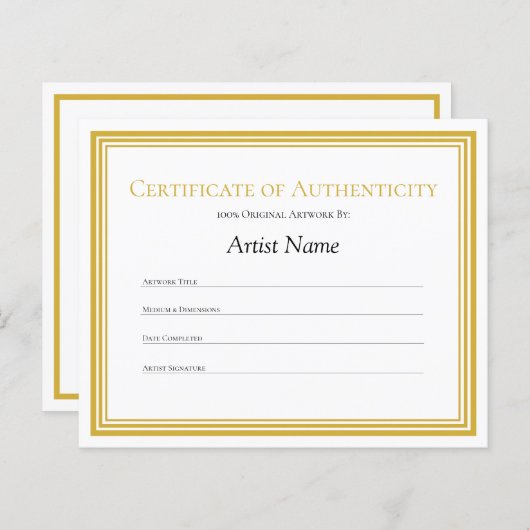 Papier frontière or Certificat d'authenticité Art (Devant / Derrière)