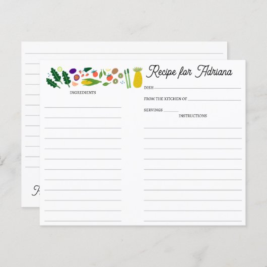Papier Fruit Veggies CUSTOM Bridal Shower Recipe Card (Devant / Derrière)