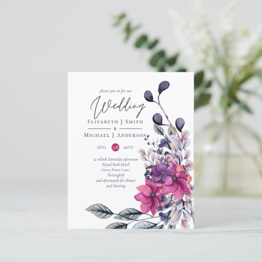 Papier Fuchsia Dreams Faire-part de mariage BUDGET (Debout devant)