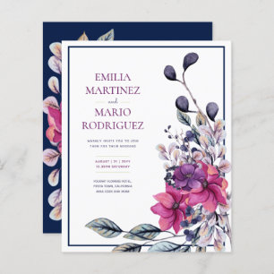 Papier Fuchsia Mariage floral bleu marine rose