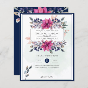 Papier Fuchsia Marine Rose Bleu Floral Chic Mariage
