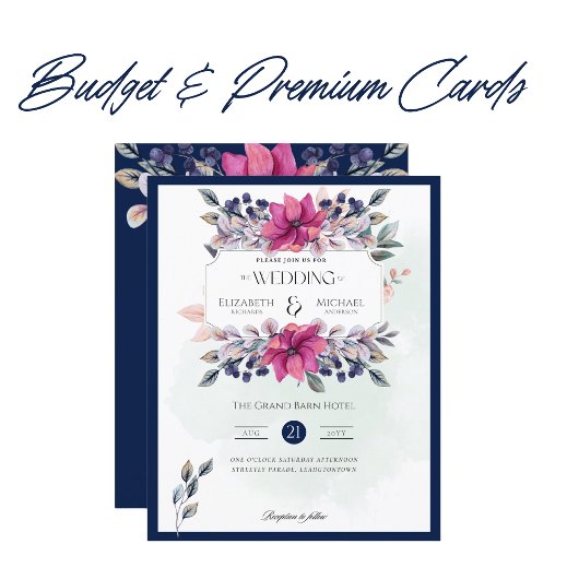 Papier Fuchsia Marine Rose Bleu Floral Vinatge Mariage