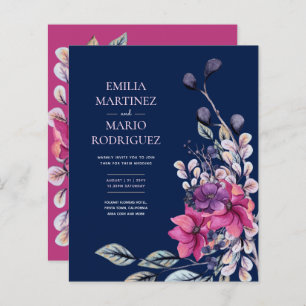 Papier Fuchsia Pink Navy Blue Floral Mariage Budget