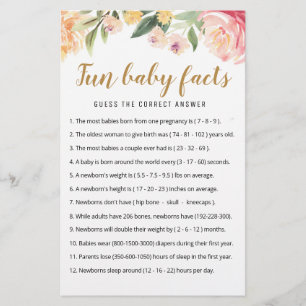 Papier Fun Baby Facts Jeu avec réponses Baby shower parti