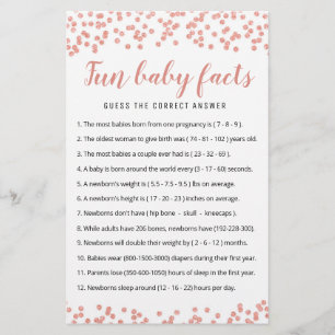 Papier Fun Baby Facts Jeu avec réponses Baby shower parti