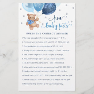 Papier Fun Baby Facts Jeu Baby shower Teddy Bear