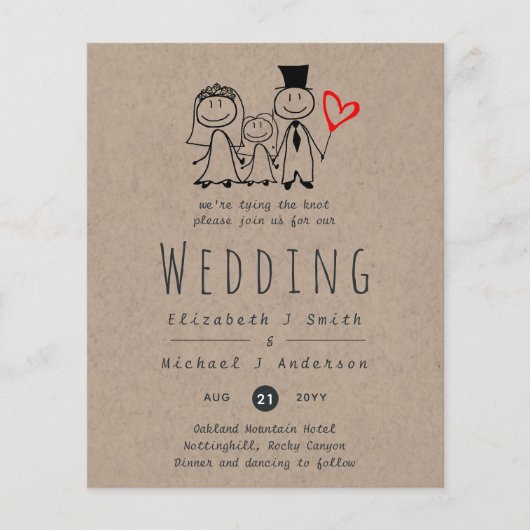 Papier Fun Marié Groom Fille Mariage Invitation Handled (Devant)