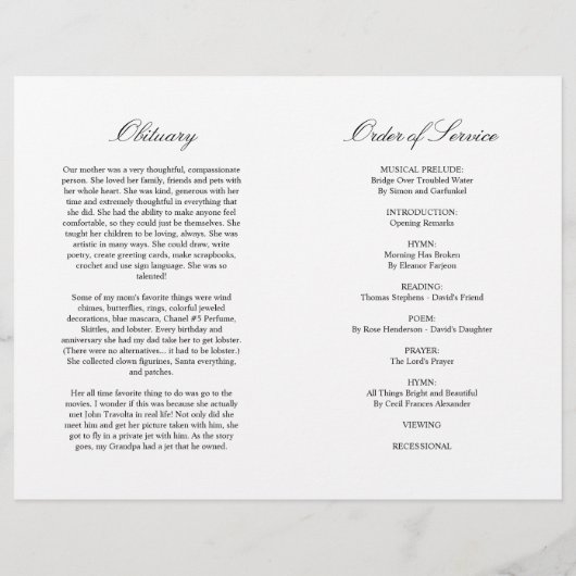 Papier Funeral Order of Service | Floral Memorial Program (Dos)