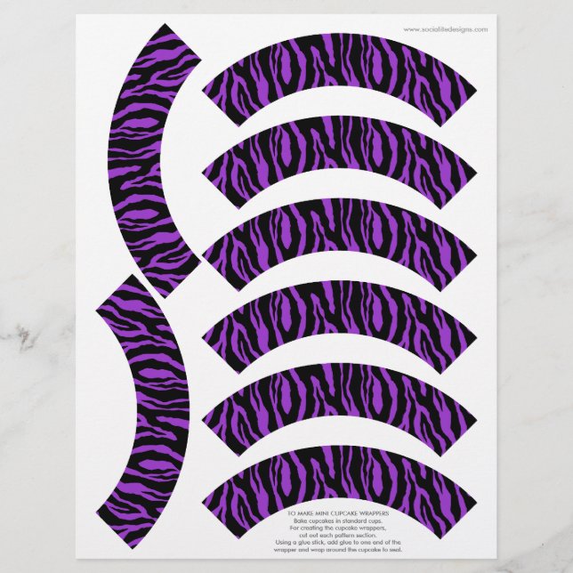 Papier Funky Zebra Print Purple Mini Cupcake Wrappers (Devant)