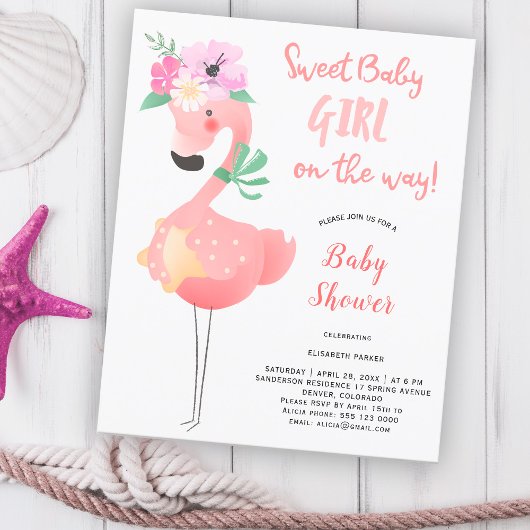 Papier Funny cute pink flamingo floral BUDGET baby shower