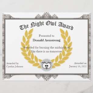 Papier Funny Employé Award - Night Owl