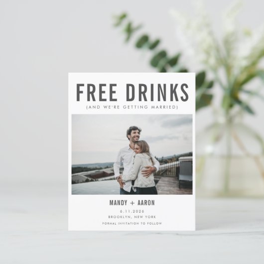 Papier Funny Free Drinks Budget Enregistrer la date (Debout devant)