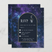 Papier Galaxie Nuit étoilée Violet Bleu Or Mariage RSVP (Devant / Derrière)