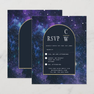 Papier Galaxie Nuit étoilée Violet Bleu Or Mariage RSVP