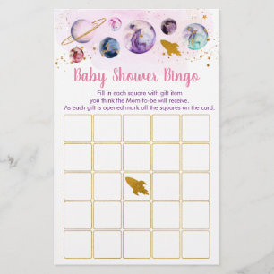 Papier Galaxy Pink Gold Space Baby shower Bingo Jeu
