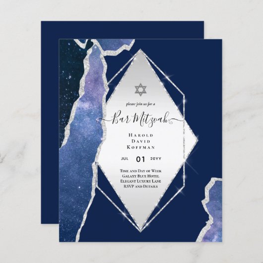 Papier Galaxy Starry Night BAR MITZVAH Agate Invitation (Devant / Derrière)