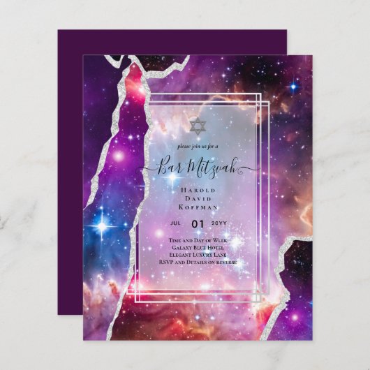 Papier Galaxy Starry Night BAR MITZVAH Agate Invitation (Devant / Derrière)