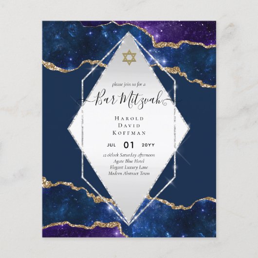 Papier Galaxy Starry Night BAR MITZVAH Invitations Bleu (Devant)
