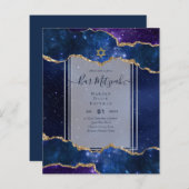 Papier Galaxy Starry Night BAR MITZVAH Invitations Bleu (Devant / Derrière)