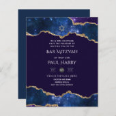 Papier Galaxy Starry Night BAR MITZVAH Invitations Marine (Devant / Derrière)