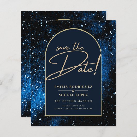 Papier Galaxy Starry Night Blue Gold Mariage SAVE DATE (Devant / Derrière)